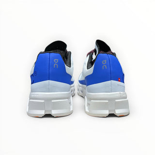 FWSports Shoes Cloudmonster women's running shoes in frost and cobalt with oversized CloudTec cushioning, rear view.