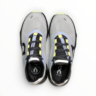 FWSports Shoes On Cloudmonster men's running shoes in fossilized lime and magnetic grey with breathable mesh upper.
