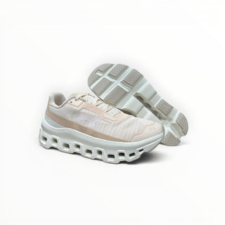 FWSports Shoes On Running Cloudmonster Void sneakers in dewdrop white and ivory white with mesh upper and thick sole.