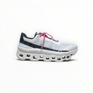 FWSports Shoes Cloudmonster men's running shoe in white with pink laces and thick CloudTec cushioned sole