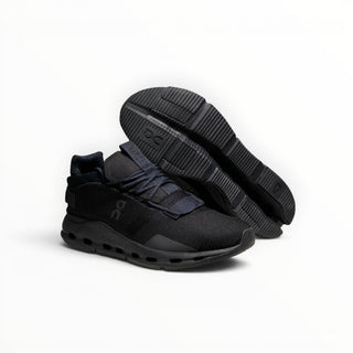 FWSports Shoes Cloudnova men's black running sneakers with sock-like upper and CloudTec cushioning on a white background