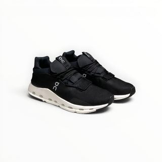 FWSports Shoes CLOUDNOVA men's running sneakers in black with a white cushioned sole and sock-like upper design.