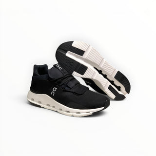 FWSports Shoes CLOUDNOVA men's running shoes in black and white with a sock-like upper and CloudTec cushioned sole.
