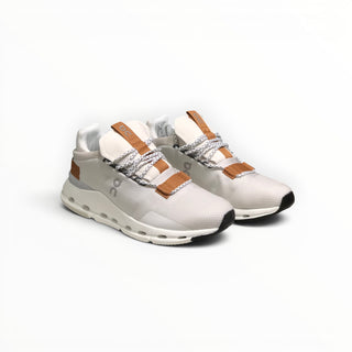 FWSports Shoes Cloudnova men's running sneakers in pearl white with a breathable sock-like upper and tan accents.