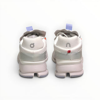 Rear view of FWSports Shoes Cloudnova women's running sneakers in white and glacier gray with signature heel branding.