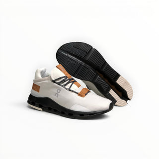 FWSports Shoes Cloudnova men's running shoes in walnut with breathable sock-like upper and black CloudTec cushioning.