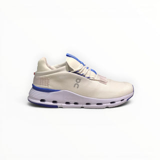 FWSports Shoes Cloudnova men's running sneaker in white and ultramarine blue with a breathable sock-like upper.