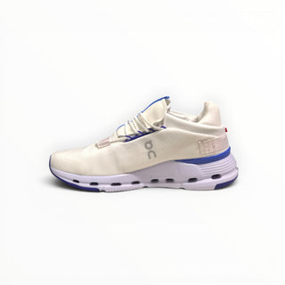 FWSports Shoes Cloudnova men's running sneaker in white and ultramarine blue with a breathable sock-like upper.