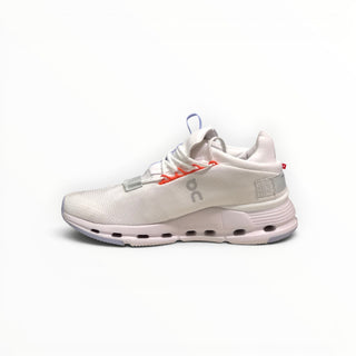 FWSports Shoes Cloudnova women's running sneaker in white and glacier gray with a breathable sock-like upper.