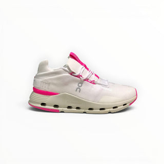 FWSports Shoes Cloudnova women's running sneakers in white with vibrant pink accents and CloudTec cushioning.