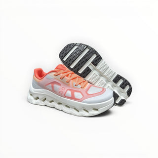 FWSports Shoes On Cloudtilt Remix sneakers in coral, peach, and white with layered x-ray upper and CloudTec Phase sole.