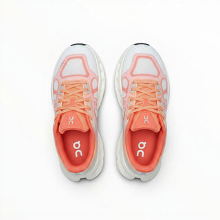 FWSports Shoes On Cloudtilt Remix men's running sneakers in coral, peach, and white with layered x-ray mesh upper.
