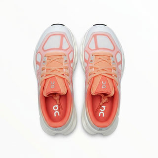FWSports Shoes On Cloudtilt Remix women's running sneakers in coral, peach, and white with a layered x-ray upper.