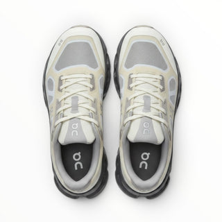 FWSports Shoes On Cloudtilt Remix women's running sneakers in cream, sand, and charcoal with layered x-ray mesh upper.
