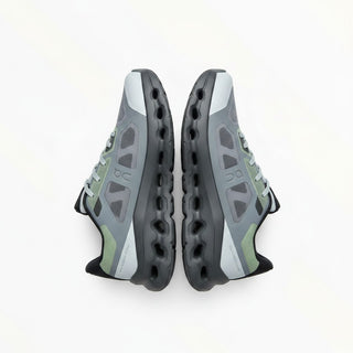FWSports Shoes On Cloudtilt Remix women's running sneakers in grey, black, and lime with layered x-ray mesh upper.