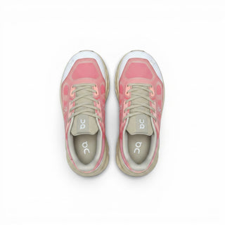 FWSports Shoes On Cloudtilt Remix men's running sneakers in rose, peach, and cream with layered see-through upper.