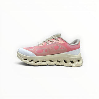 FWSports Shoes On Cloudtilt Remix men's running sneaker in rose, peach, and cream with layered x-ray mesh upper.