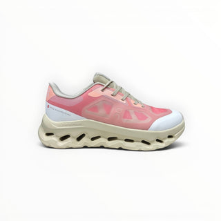 FWSports Shoes On Cloudtilt Remix women's running sneaker in rose, peach, and cream with layered x-ray mesh upper.