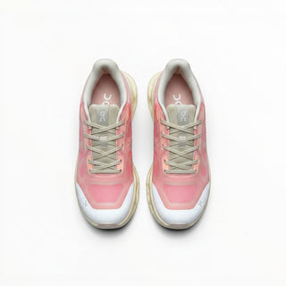 FWSports Shoes On Cloudtilt Remix women's running sneakers in rose, peach, and cream with layered see-through mesh upper.