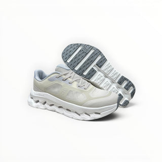 FWSports Shoes On Cloudtilt Remix men's running sneaker in cream, ice blue, and white with CloudTec Phase sole.