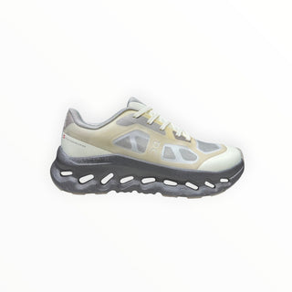 FWSports Shoes On Cloudtilt Remix men's running sneaker in cream, sand, and charcoal with layered x-ray upper and CloudTec.