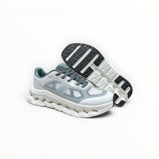 FWSports Shoes On Cloudtilt Remix men's running sneakers in sage, ice, and white with a futuristic layered upper.