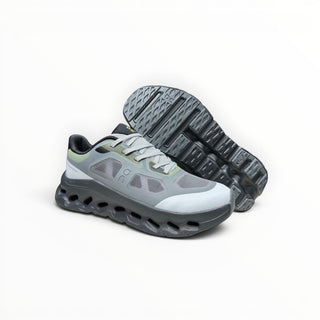 FWSports Shoes On Cloudtilt Remix men's running sneaker in grey, black, and lime with CloudTec Phase sole.