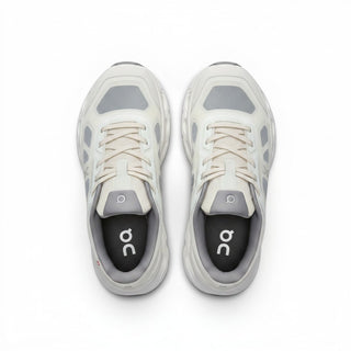 FWSports Shoes On Cloudtilt Remix men's running shoes in white and grey with layered mesh and CloudTec Phase cushioning.
