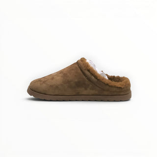 FWSports Shoes Alo Yoga dark brown plush faux fur recovery slipper in a side profile view for indoor comfort.