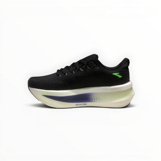 FWSports Shoes Glycerin Max 2 women's running shoe in black with green accents and thick cushioned white midsole