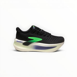 FWSports Shoes Glycerin Max 2 women's running shoes in black with green accents and thick white cushioned midsole.