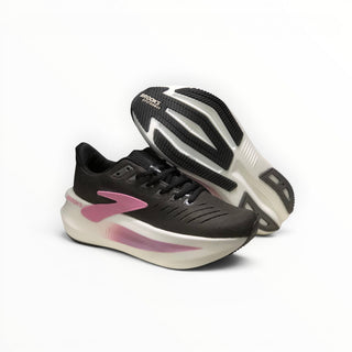 FWSports Shoes Glycerin Max 2 women's running shoes in black with pink accents and thick cushioned white midsoles.
