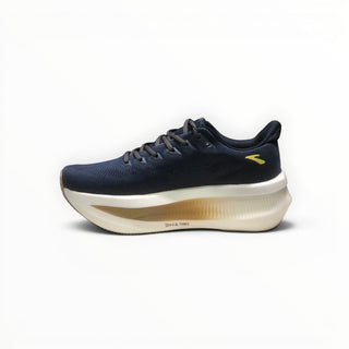 FWSports Shoes Glycerin Max 2 women's running shoes in blue and gold with thick, plush cushioned midsoles.