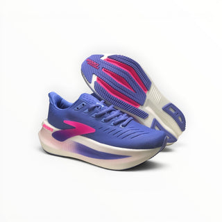 FWSports Shoes Glycerin Max 2 blue running shoes with thick white midsole and pink accents on a white background