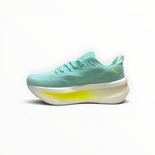 FWSports Shoes Glycerin Max 2 women's running shoes in mint green with thick white and yellow cushioned midsole.