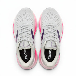 FWSports Shoes Glycerin Max 2 women's running shoes in grey with red and purple accents, top-down view.
