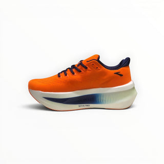FWSports Shoes Glycerin Max 2 men's running shoes in bright orange with thick white cushioned midsole and blue accents