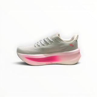 FWSports Shoes Glycerin Max 2 women's running shoes in grey with a thick, plush pink and white rocker midsole.