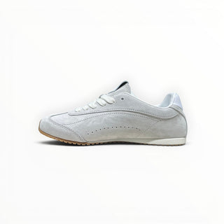 FWSports Shoes grey low-top lifestyle sneakers with a suede upper, lace-up closure, and flat rubber outsole.