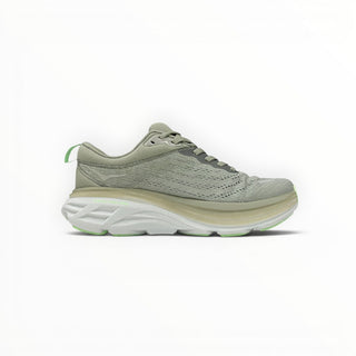 FWSports Shoes Hoka Bondi 8 men's running shoe in olive haze and mercury with a thick cushioned midsole and mesh upper.