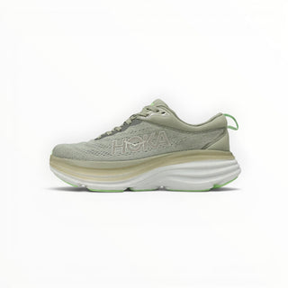 FWSports Shoes Hoka Bondi 8 men's running shoe in olive haze and mercury with a thick cushioned foam midsole.