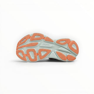 FWSports Shoes Hoka Bondi 8 women's running shoe outsole in orange and grey with durable rubber traction zones