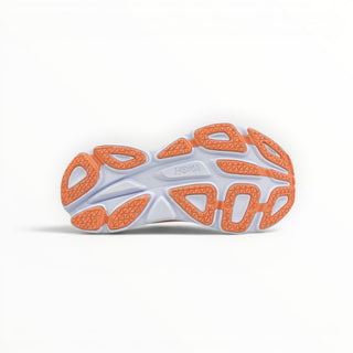 FWSports Shoes Hoka Bondi 8 running shoe outsole in white and orange with durable rubber traction zones.