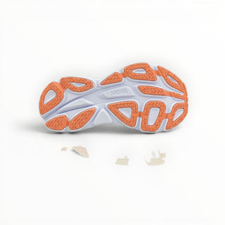 FWSports Shoes Hoka Bondi 8 running shoe outsole in white and orange with durable rubber traction zones