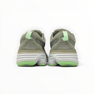 FWSports Shoes Hoka Bondi 8 men's running shoes in olive haze and mercury with a rear heel pull tab and thick sole.