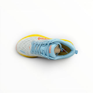 FWSports Shoes Hoka Bondi 8 men's running shoe in Summer Song and Country Air with mesh upper and yellow foam midsole.