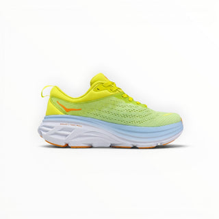 FWSports Shoes Hoka Bondi 8 women's running shoe in butterfly evening primrose yellow with a thick cushioned sole.