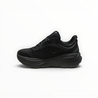 FWSports Shoes women's Hoka Bondi 9 running shoe in all black with a thick cushioned midsole and mesh upper