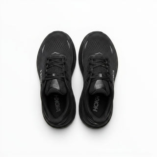 FWSports Shoes Womens Hoka Bondi 9 running shoes in black with breathable mesh upper and plush cushioned midsole