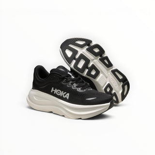 FWSports Shoes Womens Hoka Bondi 9 running shoes in black and white with plush EVA midsole and durable rubber outsole